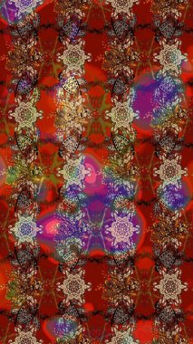 Raster illüstrasyonundaki çiçek desenli çizim. Renkli Bahar Teması eskiz kalıbı. Düz Çiçek Elementleri Tasarımı. Süslü kumaş deseni.