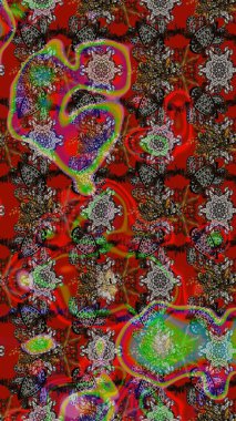 Kırmızı ve kahverengi renkte çiçekler. Çiçekli karalama şeklinde Raster çiçek deseni. Yumuşak, bahar çiçekli arka plan.