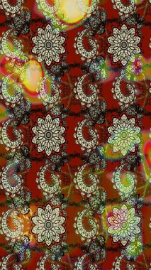 Dallı bahar çiçekleriyle desen, kahverengi ve nötr renkler ve çiçek silueti. Raster deseni.