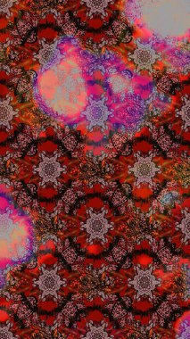 Raster illüstrasyonu. Kahverengi ve kırmızı renkte kahverengi ve kırmızı papatya deseni. Kahverengi ve kırmızı renklerde.