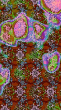 Kahverengi ve yeşil renkler üzerine çiçek desenli eskiz, el yapımı papatyalar, papatyalar. Tekrarlayan çiçek arkaplanı, zarif kahverengi ve yeşil çiçek duvar kağıdı.