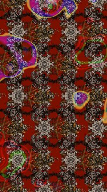 Çiçek desenli eskiz. Kahverengi ve kırmızı renkte çiçekler. Tişört baskısı için çiçek boyama rasteriName.