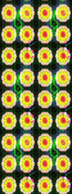 Sarı ve yeşil renklere karalamalar çizilmiş çiçek deseni. Raster illüstrasyonu.