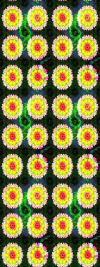 Sarı ve yeşil renklere karalamalar çizilmiş çiçek deseni. Raster illüstrasyonu.