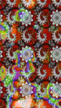 Raster illüstrasyonu. Kahverengi ve gri renklere karalamalar çizilmiş çiçek deseni.