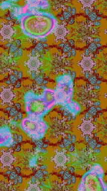 Gömlek, arka plan modelini çiz. Tropik çiçekler. Yeşil ve kahverengi renkte çiçekler.