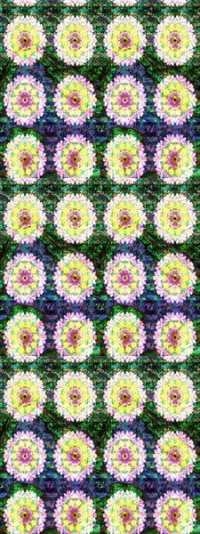 Raster illüstrasyonu. Çiçek desenli çizim. Asya tekstil tarzında. Tarafsız ve yeşil renklerde çiçekler. Raster illüstrasyonu.