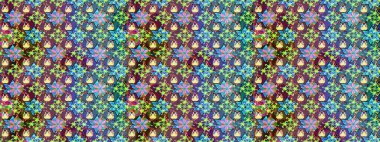 Raster illüstrasyonu. El yapımı çiçek ve bitki koleksiyonu. Robot resim tarzı mavi ve kahverengi renkler. Şirin karalama çiçekleri olan kusursuz çiçek desenleri. Raster illüstrasyonu.