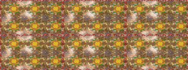 Moda baskıları için zarif bir şablon. Halk tarzı. Parlak renkli çiçekleri ve kahverengi ve bej renkli yaprakları olan harika bir çiçek deseni. Modern çiçek arkaplanı.