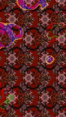 Raster. Kahverengi ve kırmızı renkte güzel çiçekli eskiz deseni, suluboya çiçek deseni, duvar kağıdı, kart veya kumaş için fayanslı.