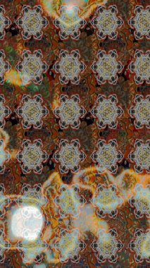 Kahverengi ve gri renklerde. Çiçek buketleriyle klasik bir eskiz şekli. Raster illüstrasyonu.