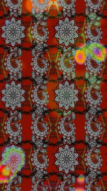 Gri ve kırmızı renklere karalamalar çizilmiş çiçek deseni. Raster illüstrasyonu.