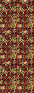 Raster Çiçek İllüstrasyonu güzel tekstil. Kırmızı ve kahverengi renkli etnik çiçeklerle zarif bir eskiz deseni..