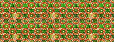 Raster çiçek izi. Çiçek yeşili ve turuncu çizim kalıbı. Klasik taslak çizimi. Raster Yumuşak kumaş deseni.