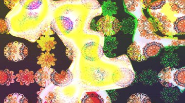 Sarı ve nötr kıvırcık çiçekler sarı ve nötr renklerde şekillenir. Klasik çiçek tasarımı elementleri. Raster illüstrasyonu.