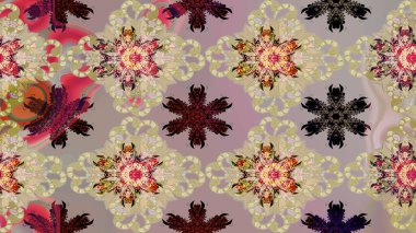 Moda baskıları için zarif bir şablon. Parlak renkli çiçekleri ve bej ve nötr renklerde yaprakları olan şaşırtıcı, pürüzsüz çiçek deseni. Halk tarzı. Modern çiçek arkaplanı.