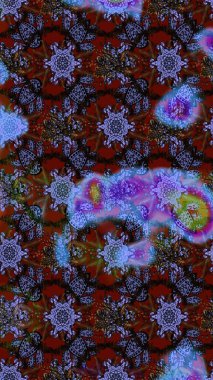 Raster illüstrasyonundaki çiçek desenli çizim. Mor ve kahverengi renkte çiçekler.