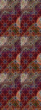 Küçük çiçekteki sevimli çiçek deseni. Varisolokahverengi ve mor raster çizimi. Birçok kahverengi ve mor soyut çiçekli tropikal çizim deseni.