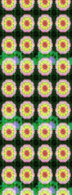 Raster illüstrasyonundaki çiçek desenli çizim. Yeşil ve sarı renkte çiçekler.