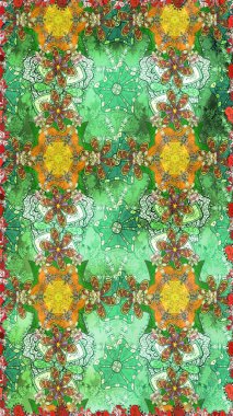 Suluboya, elle çizilmiş. Vadinin çiçekleri yeşil ve nötr renklerde. Eskiz arkaplan modeli. Raster - stok.