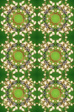 Klasik klasik klasik arka plan. Geleneksel oryantasyon süsü. Sarı ve yeşil renklerde altın elementlerle kusursuz desen. Klasik raster altın pürüzsüz desen.
