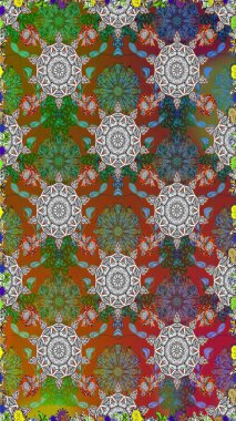 Kabile sanatı boho baskısı, klasik çiçek arkaplanı. Arkaplan dokusu, duvar kağıdı kahverengi ve gri renkli çiçek teması. Soyut etnik raster pürüzsüz desen.