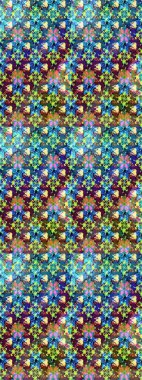 Çok mavi ve yeşil zarif küçük çiçekler ve mavi ve yeşil renkli komik böcekler, raster desen, illüstrasyon.