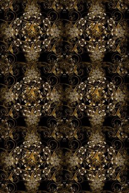 Seamless golden pattern. Golden pattern on pleasant colors with golden elements. Raster oriental ornament.