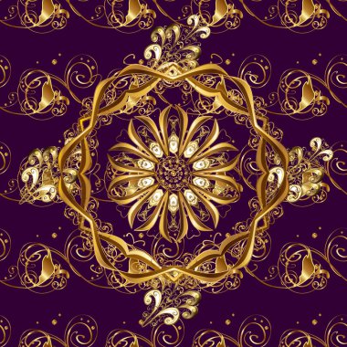 Seamless classic raster golden pattern. Seamless pattern on pleasant colors with golden elements. Raster illustration. Traditional orient ornament. Classic vintage background.