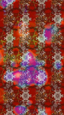 Çiçekli güzel suluboya desen. Raster illüstrasyonu. Kahverengi ve kırmızı renklerde.