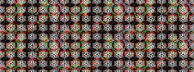 Raster illüstrasyonu. Küçük çiçekli yay deseni çiz. Suluboya tarzında siyah ve gri renkler üzerine.