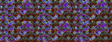 Çok mavi ve kahverengi zarif küçük çiçekler ve mavi ve kahverengi renkli komik böcekler, raster desen, illüstrasyon.