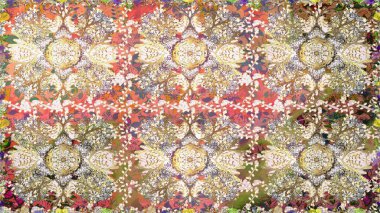 Renkli Bahar Teması eskiz kalıbı. Çiçeksel fantezi tasarımı ve parlak bir arka plan çizimi. Düz Çiçek Elementleri Tasarımı.