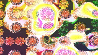 Tarafsız ve sarı renklerde Asya tekstili. Suluboya çiçekli çiçek deseni. Raster illüstrasyonu.