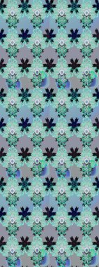 Mavi ve nötr küçük çiçekler ve mavi ve nötr renklerdeki komik böcekler, raster desen, illüstrasyon.