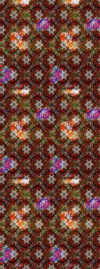 Raster illüstrasyonu. Şirin çiçekli eskiz deseni ve kahverengi ve kırmızı renklerde yapraklar, suluboya çiçek deseni, duvar kağıdı, kart veya kumaş için fayanslı.