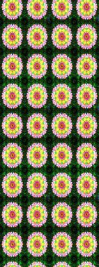 Renkli Bahar Teması eskiz kalıbı. Raster illüstrasyonundaki çiçek desenli çizim. Yeşil ve sarı renkli çiçekler. Düz Çiçek Elementleri Tasarımı.