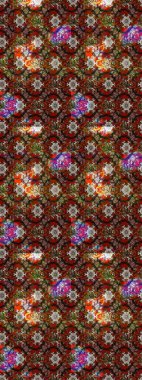 Raster illüstrasyonu. Şirin çiçekli eskiz deseni ve kahverengi ve kırmızı renklerde yapraklar, suluboya çiçek deseni, duvar kağıdı, kart veya kumaş için fayanslı.