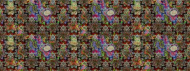 3D çiçekler, eskiz. Gri ve kahverengi renklerde. Raster illüstrasyonu.