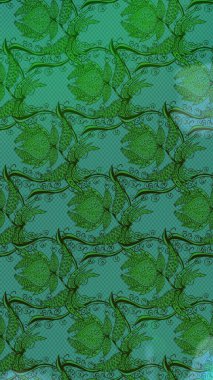 Vadinin yeşil ve mavi renkli çiçekleri. Çiçekler. Soyut etnik raster çizim kalıbı.