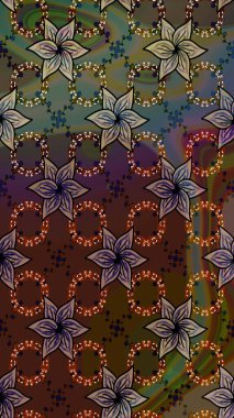 Suluboya elle çizilmiş çiçek desenli eskiz deseni. Parlak renkli fantezi çiçekleri, yapraklar, kahverengi ve yeşil renkli tomurcuklar kahverengi ve yeşil.