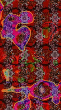 Raster illüstrasyonu. Renkli Bahar Teması eskiz kalıbı. Kahverengi ve kırmızı renkte zarif çiçekli suluboya. Düz Çiçek Elementleri Tasarımı.