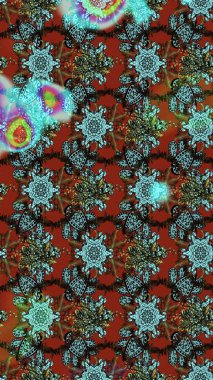 Mavi ve kahverengi renkte çiçekler. Hediye ambalaj kağıdı, tebrik kartları, posterler ve pankart tasarımı. Raster düz çiçek çizim deseni.