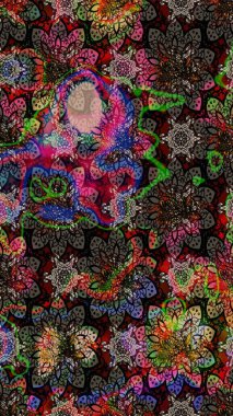 Renkli çizim kalıbı. Çiçek arkaplan. Raster illüstrasyonu. Çiçek duvar kâğıdı. Siyah ve kahverengi renkli şirin tekstil.