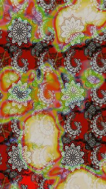 Moda arka planında parlak buketler. Eski usul küçük çiçekli şirin bir eskiz deseni. Raster illüstrasyonu. Kumaş, duvar kâğıdı ve kağıda yazdırmak için gelişen arkaplan.