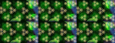 Çiçek ve yapraklı karalama şeklinde Raster çiçek deseni. Raster illüstrasyonu. Yeşil ve mavi renklerde bahar çiçekleri..