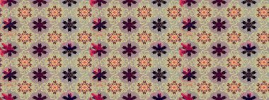 Bej ve nötr renklerde etnik çiçekli zarif eskiz deseni. Asya Tekstil 'inde Raster Çiçek İllüstrasyonu.