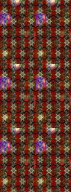 Raster deseni. Kahverengi ve kırmızı renklerde bahar çiçekleri. Raster illüstrasyonu. Patlayan çiçekler soyut yerleştirilmiş.