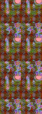 Raster illüstrasyonundaki çiçek desenli çizim. Kahverengi ve yeşil renkte çiçekler.