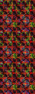 Raster. Siyah ve kırmızı renkte güzel çiçekleri olan eskiz deseni, suluboya çiçek deseni, duvar kağıdı, kart veya kumaş için fayanslı.